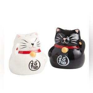 World Market Black and White Ceramic Lucky Cat Salt and Pepper Shaker Set